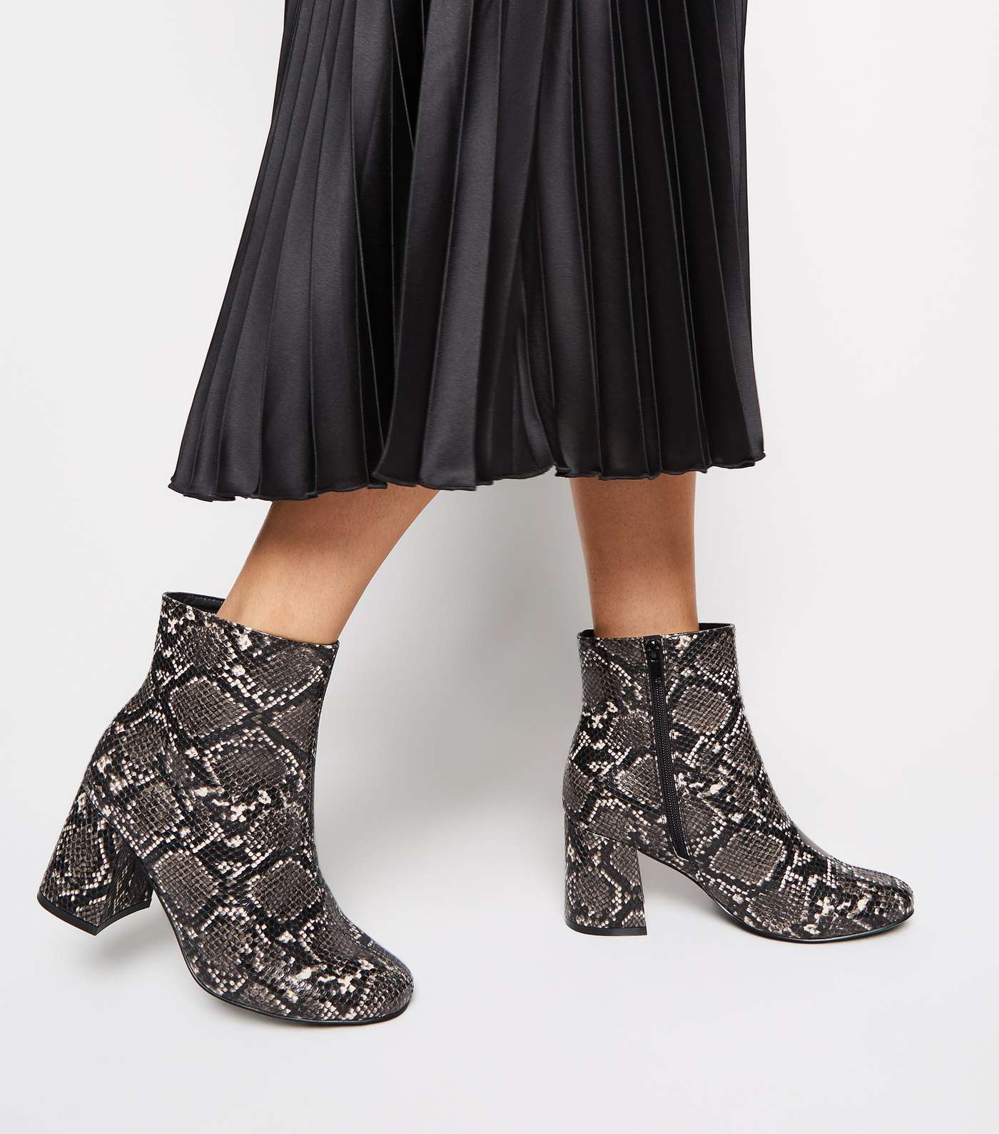 Wide Fit Black Faux Snake Flared Heel Ankle Boots Image 2