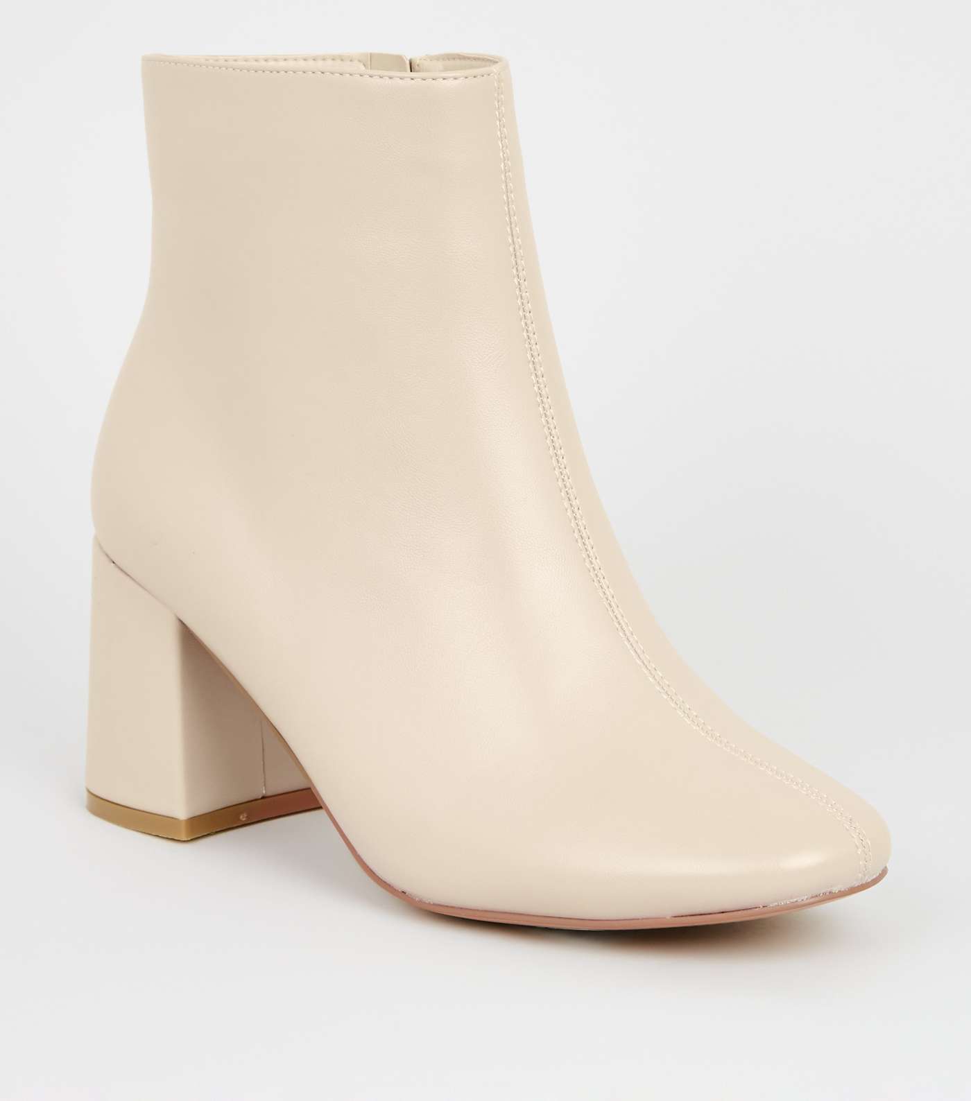 Wide Fit Cream Flared Heel Ankle Boots