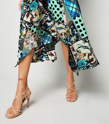 Image of AX Paris Blue Satin Patchwork Midi Dress New Look