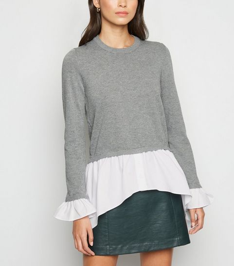 Pale Grey Peplum Hem 2 in 1 Jumper