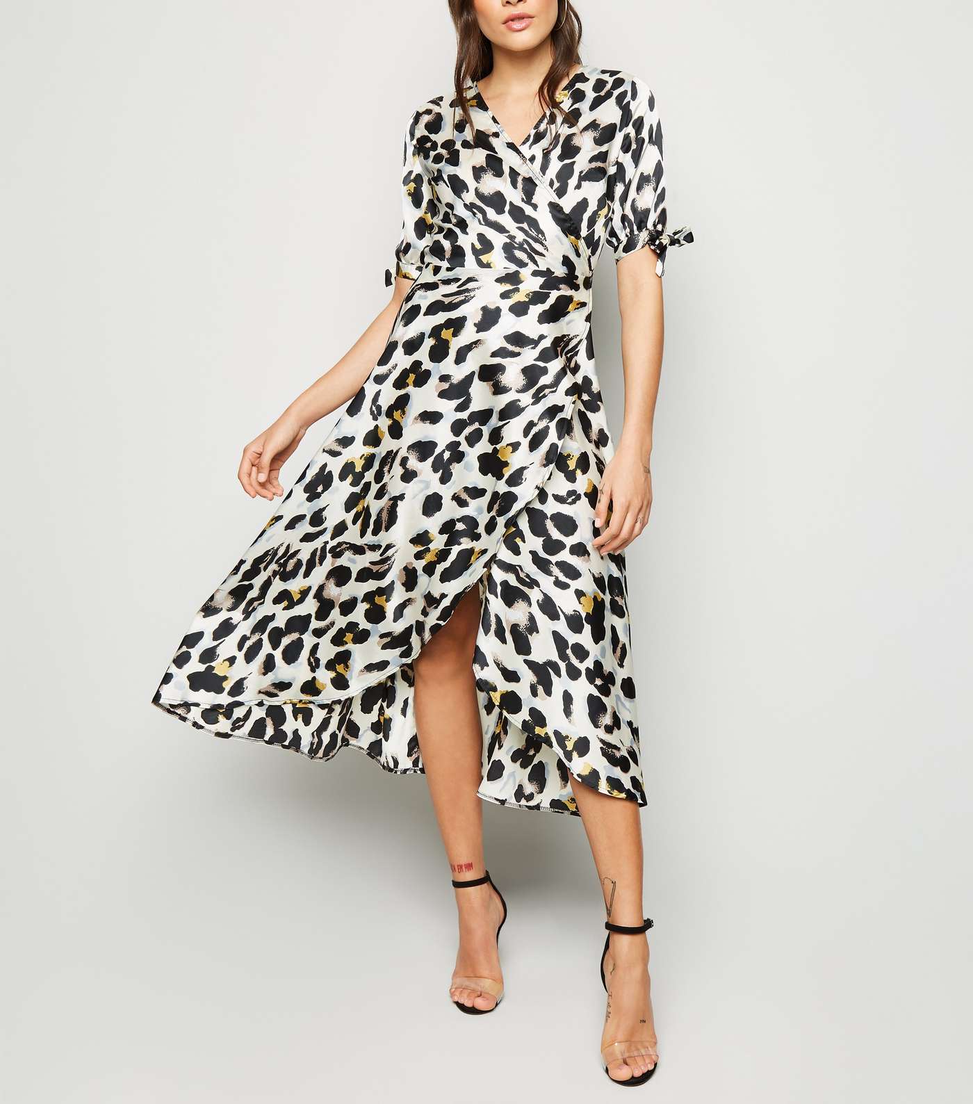 AX Paris Off White Leopard Print Wrap Midi Dress