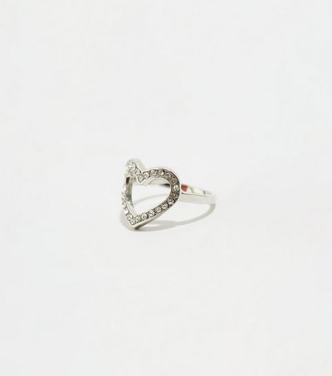 Bague Premium argentée en forme de cœur à strass