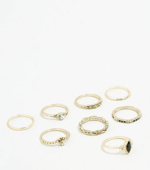 Goldfarbene Steckringe mit Schmucksteinen, 8er-Pack