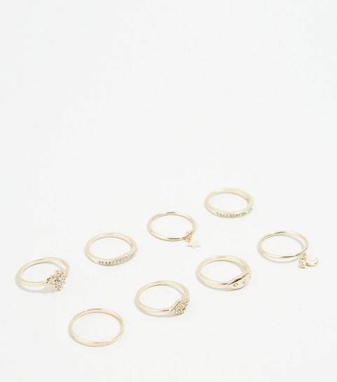 8 Pack Gold Charm Pendant Stacking Rings