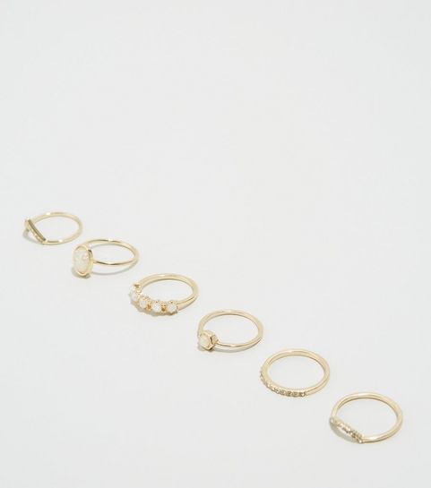 Lot de 6 bagues dorées à superposer et à effet pierre de lune