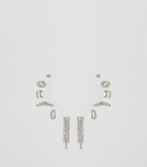 Premium-Ohrring-Mix im Silberton mit Strassverzierung, 6er-Pack