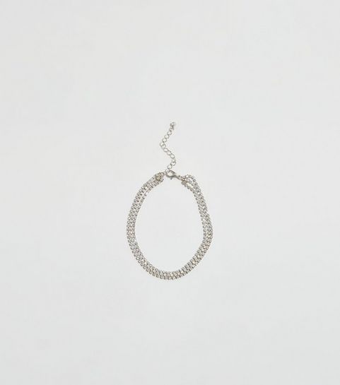 Silver Premium Diamanté Layered Anklet
