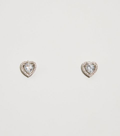 Clear Cubic Zirconia Heart Stud Earrings