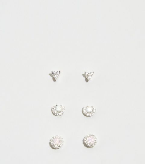 Silberfarbene Ohrstecker mit Cubic Zirkonia, 3er-Pack