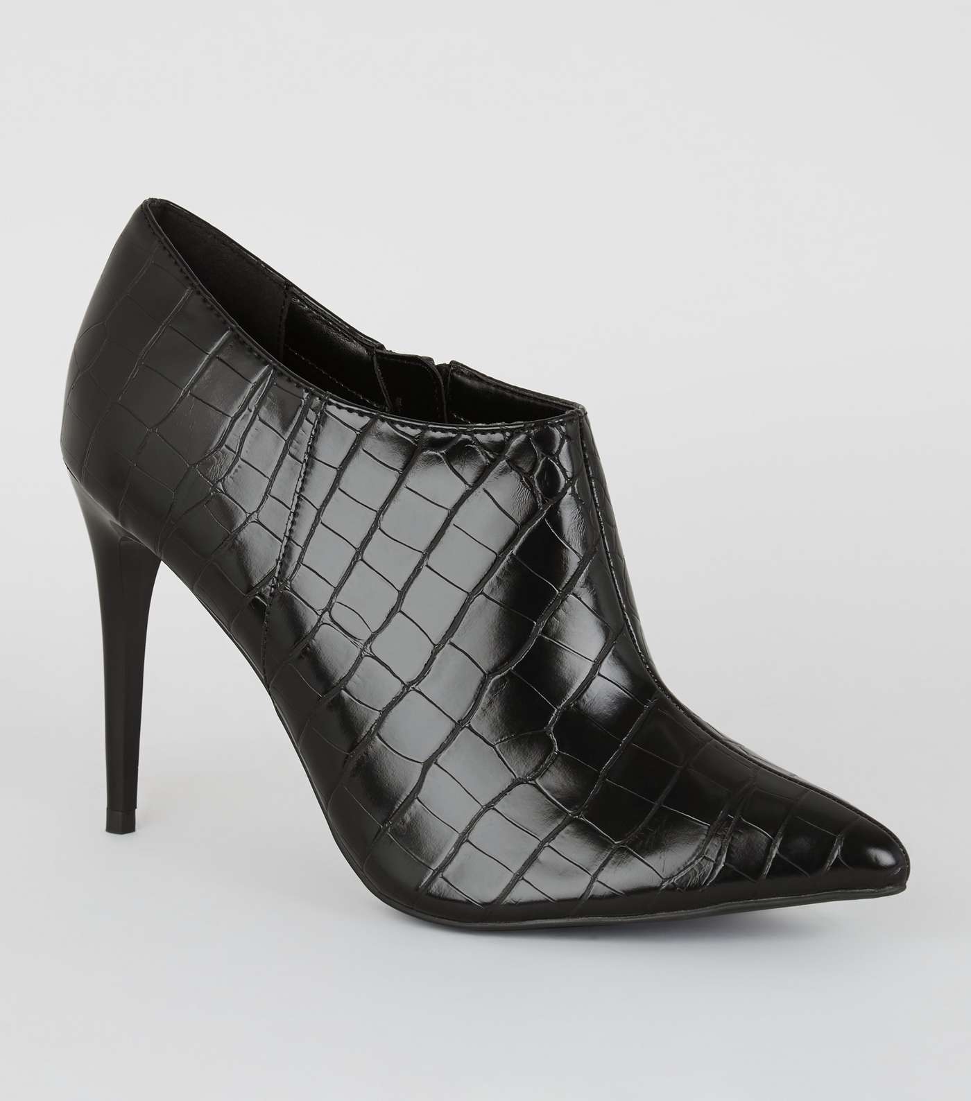 Black Faux Croc Pointed Shoe Boots