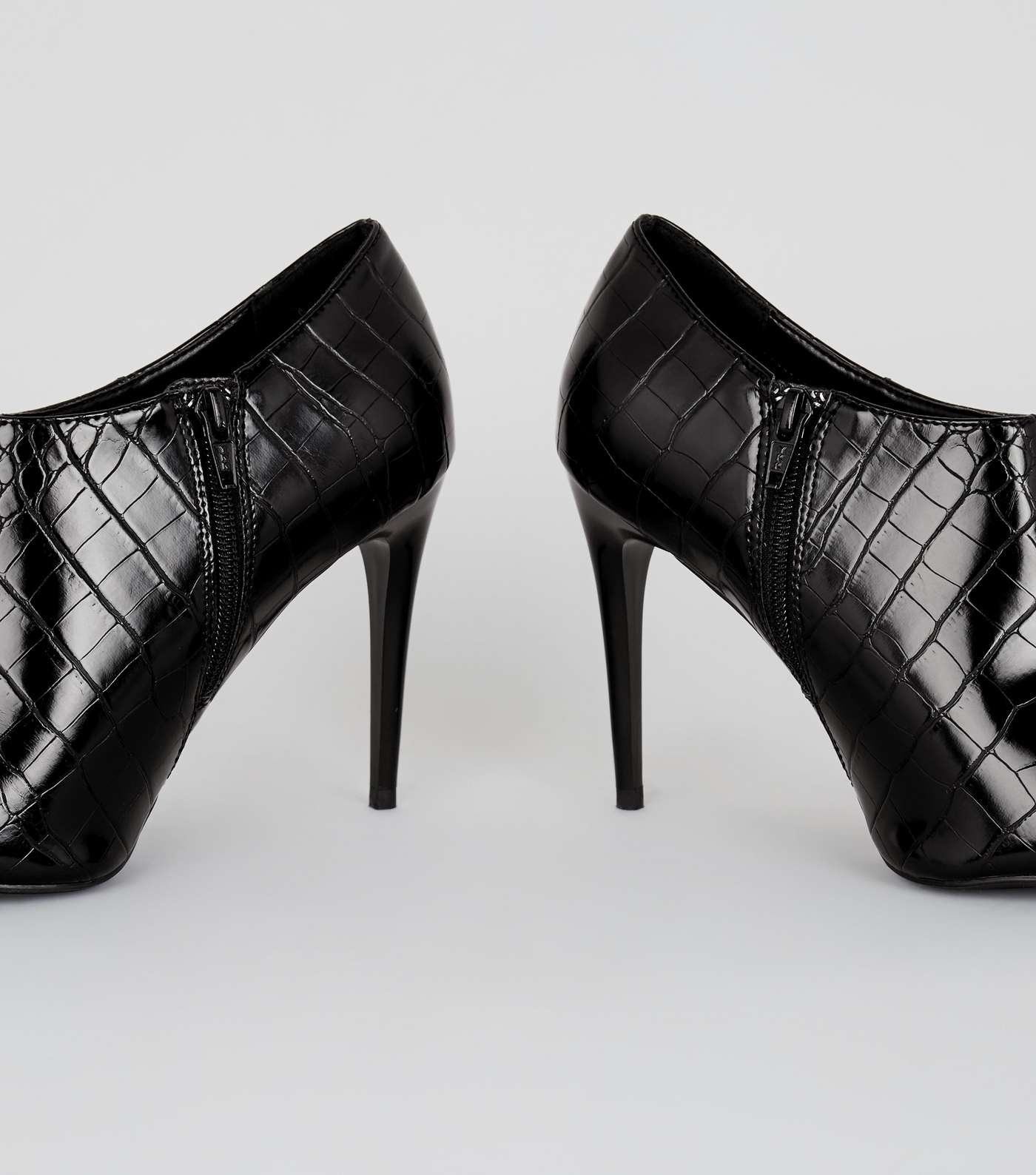 Black Faux Croc Pointed Shoe Boots Image 3