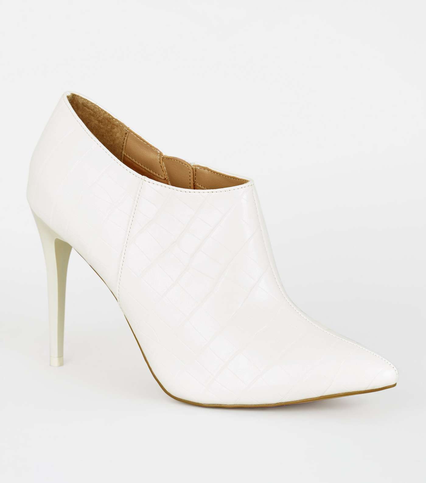 White Faux Croc Pointed Shoe Boots