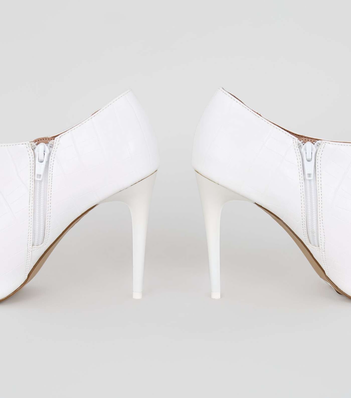 White Faux Croc Pointed Shoe Boots Image 3