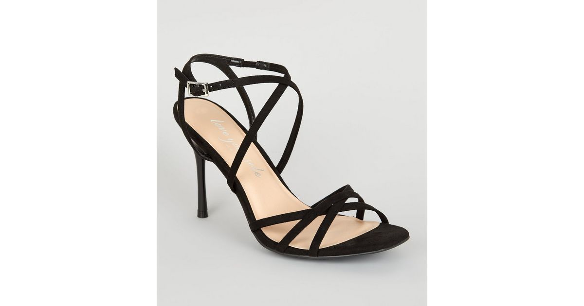 Black Strappy Square Toe Heels New Look