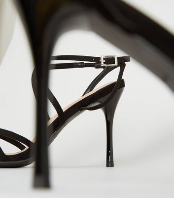 Black Strappy Square Toe Heels New Look