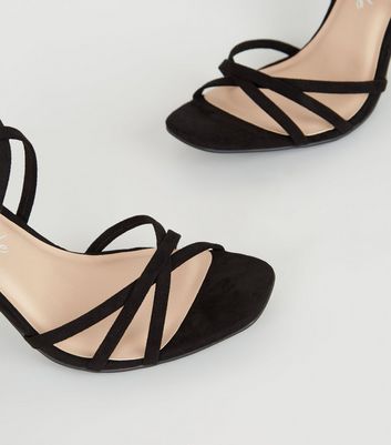 New Look knot front strappy heeled sandal in black | ASOS