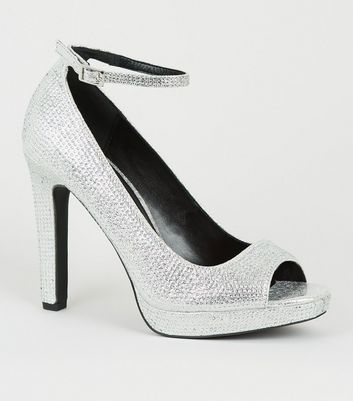 silver peep toe heels