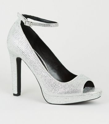 silver peep toe pumps