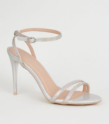 Silver Diamanté Stiletto Heel Court Shoes | New Look