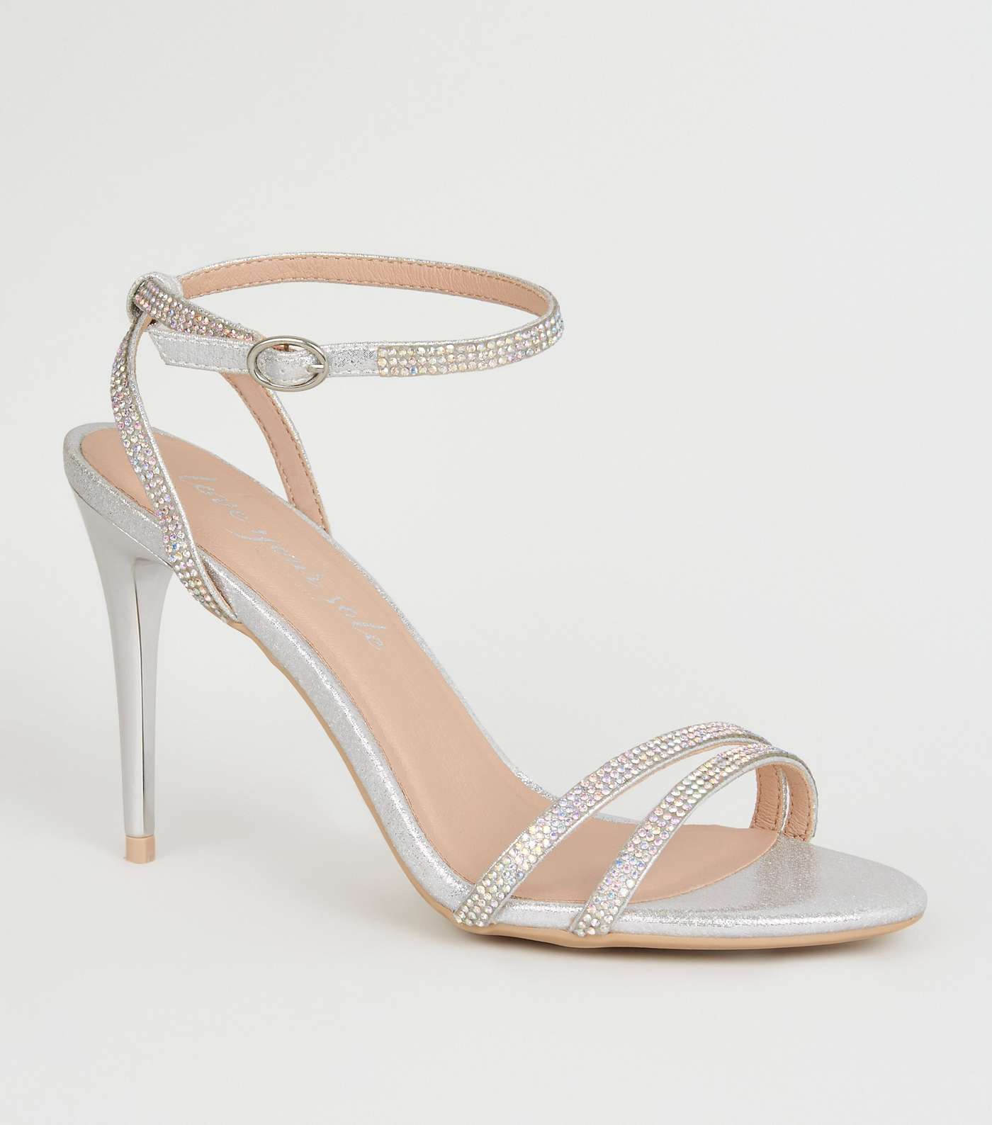 Silver Shimmer Diamanté Strappy Stiletto Sandals