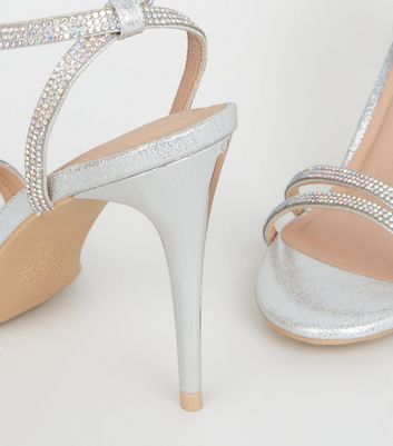 Silver diamante 2024 heels new look