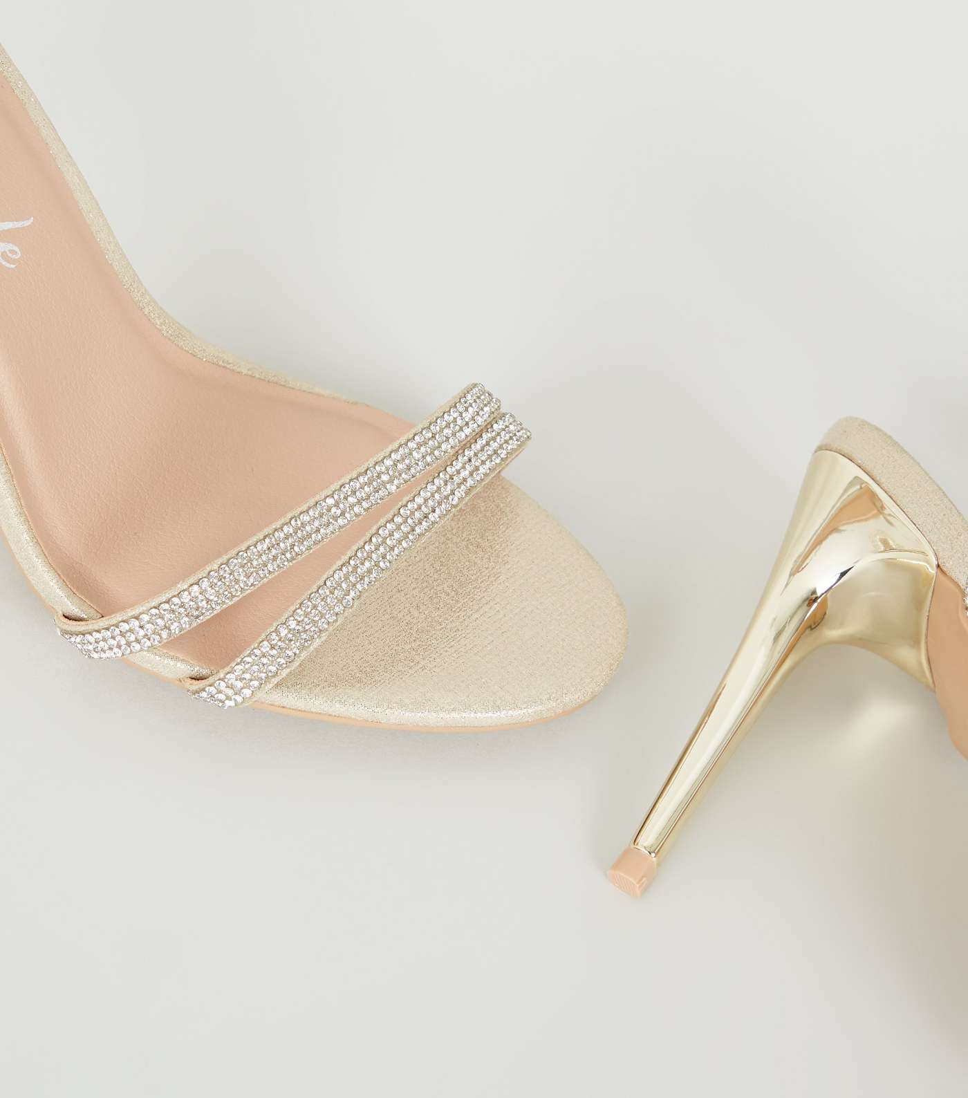 Gold Shimmer Diamanté Strappy Stiletto Sandals Image 4