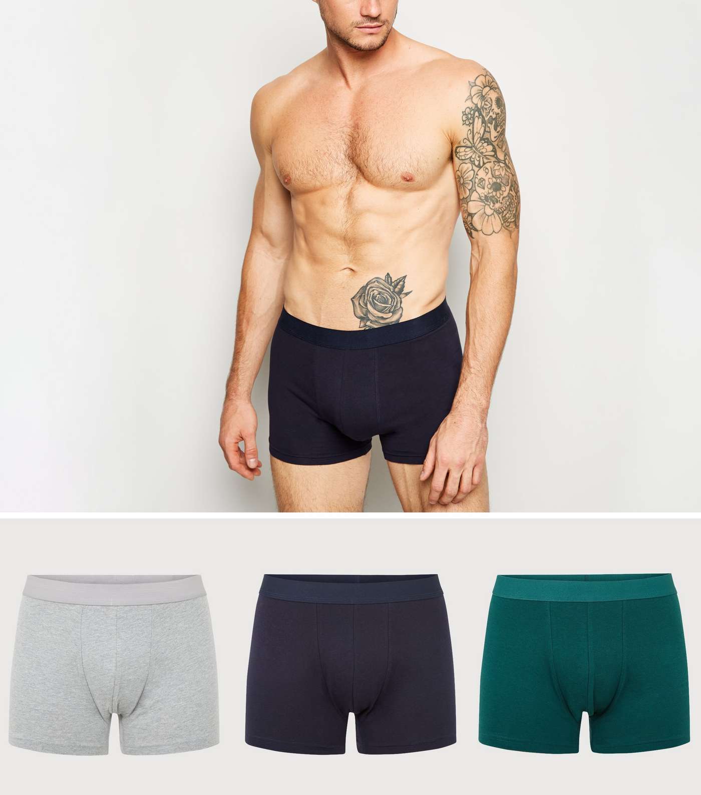 3 Pack Grey, Green and Navy Trunks