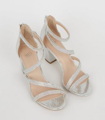 silver diamante heels new look