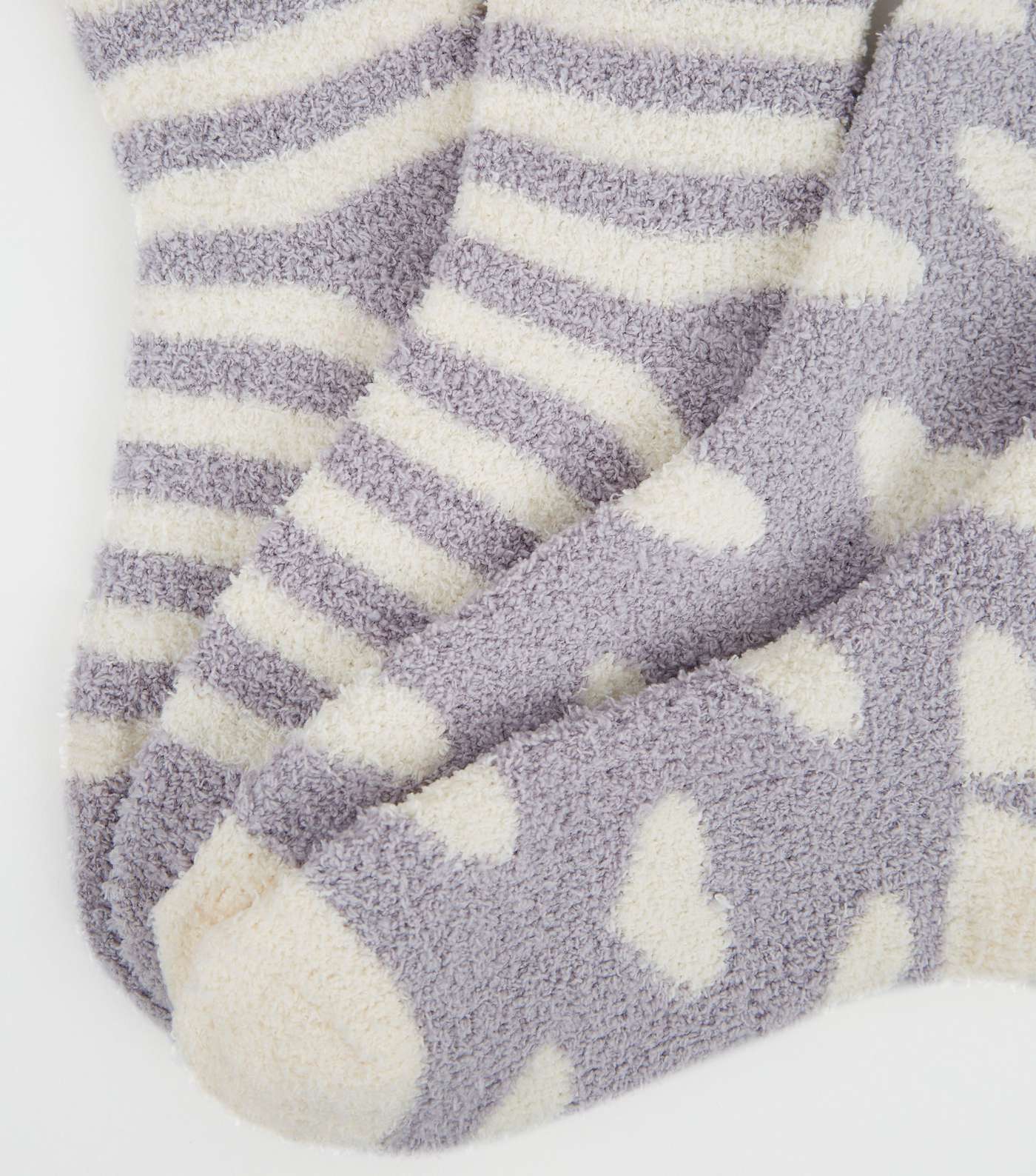 2 Pack Lilac Stripe and Heart Fluffy Socks Image 3