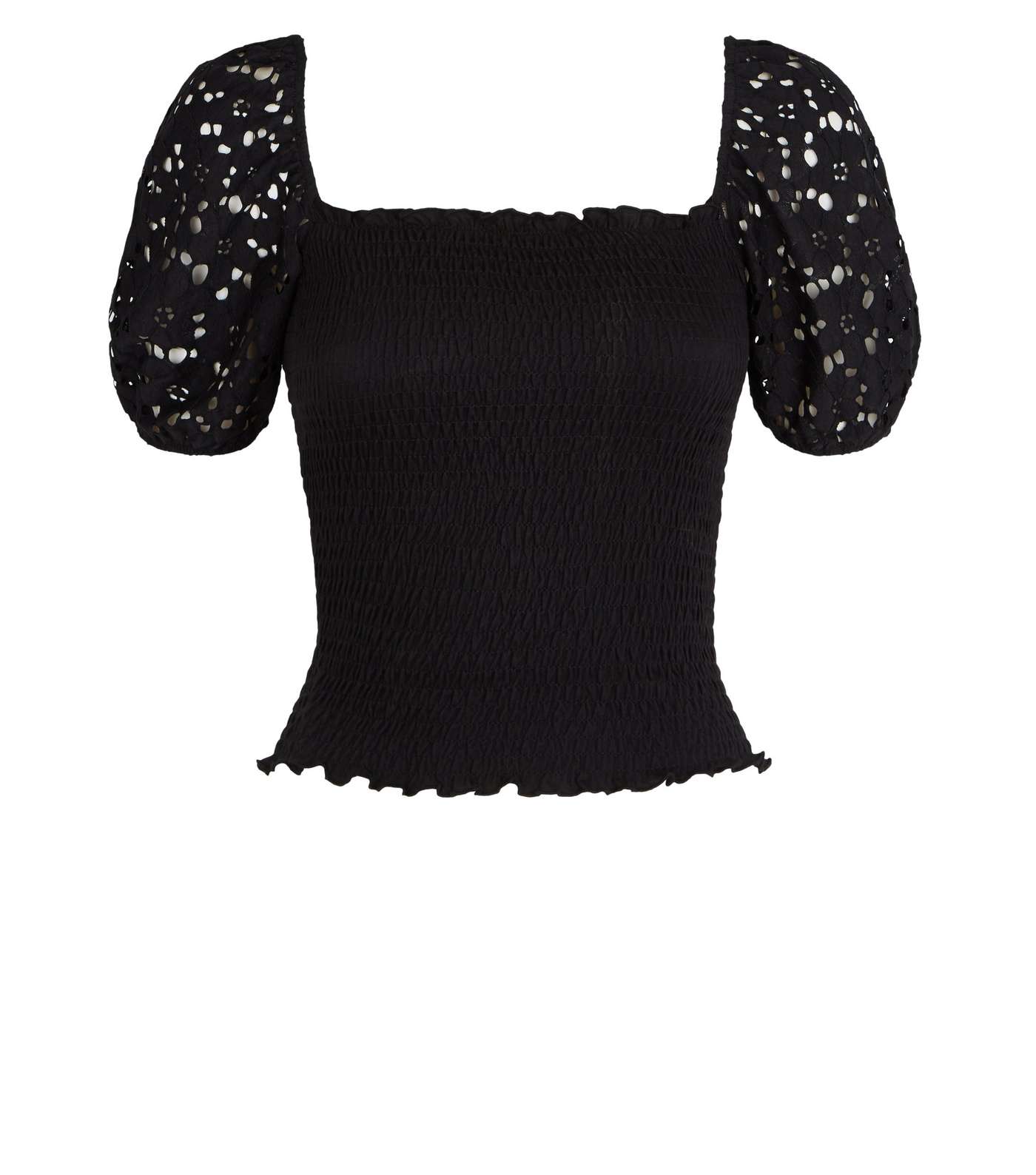 Black Lace Shirred Milkmaid Top Image 4