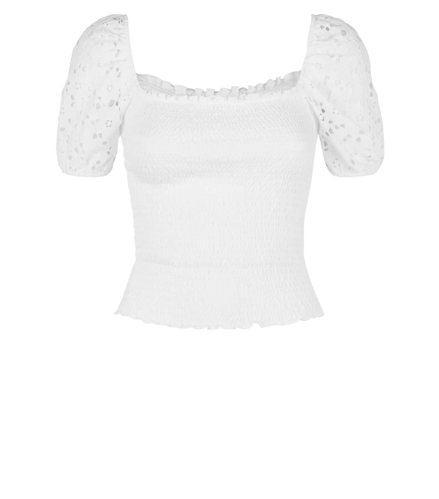 Off White Lace Shirred Milkmaid Top Image 4