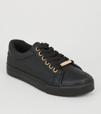 Girls Black Leather-Look Lace Up 