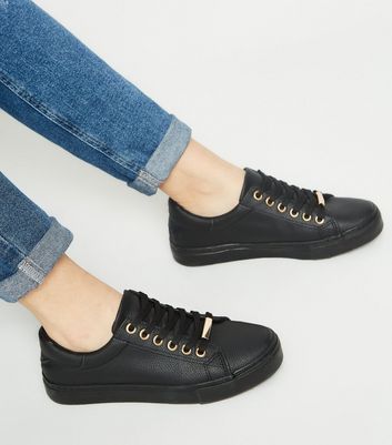 black leather girls trainers