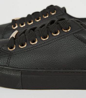 girls black leather trainers