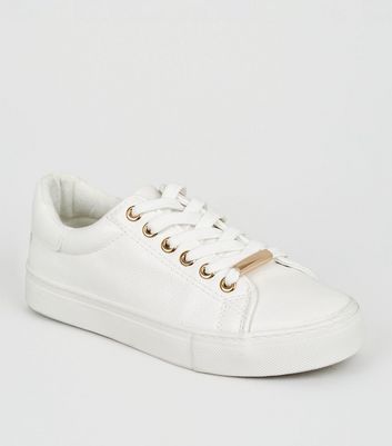 Girls white leather store trainers