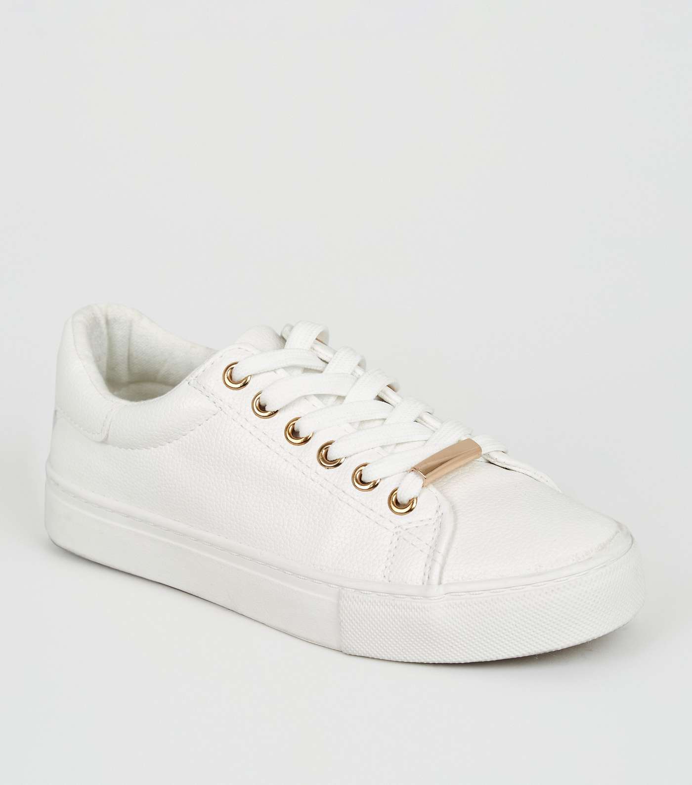 Girls White Leather-Look Lace Up Trainers