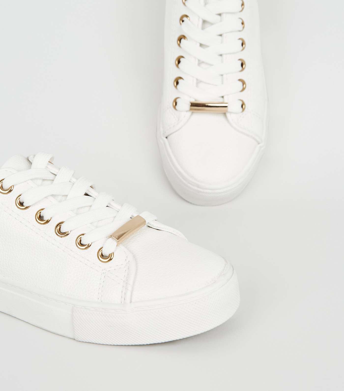 Girls White Leather-Look Lace Up Trainers Image 3