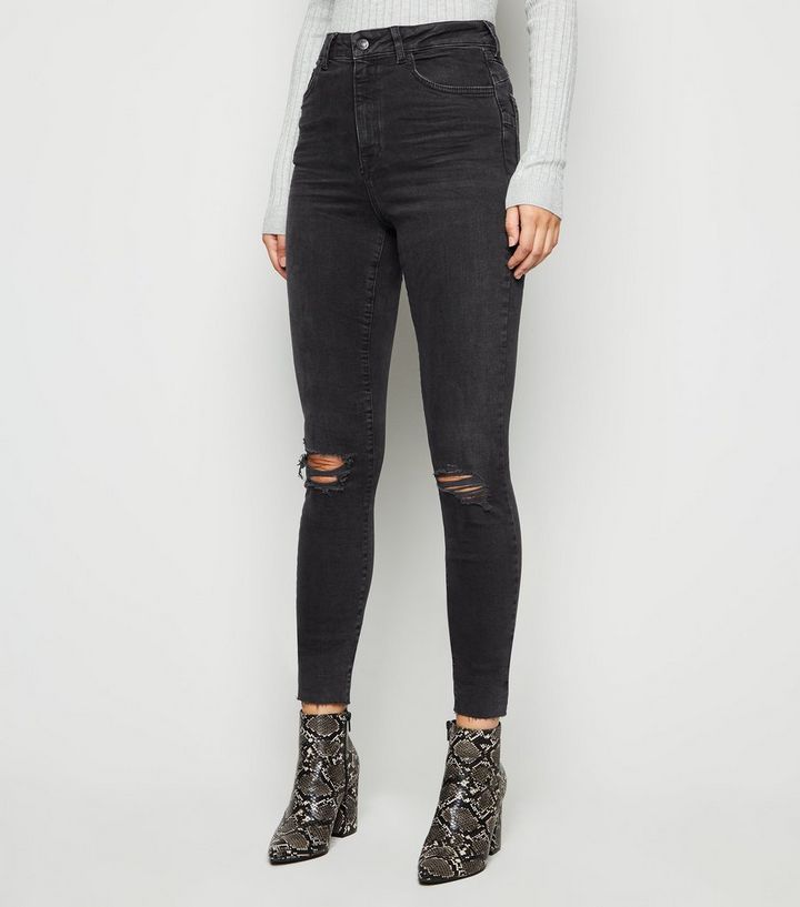 Tall Schwarze Zerrissene Skinny Jeans Mit Taillenbetonung New Look