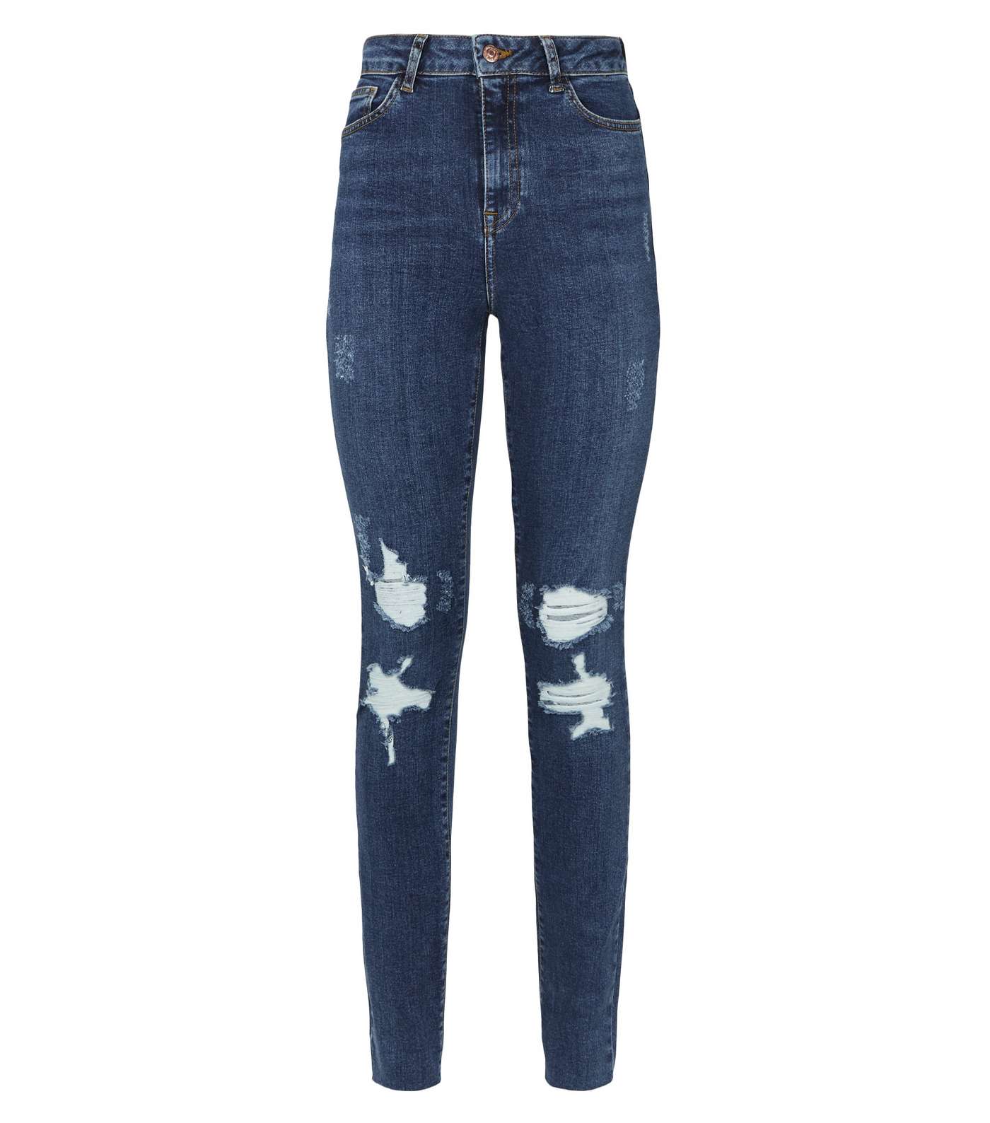 Tall Blue High Rise Ripped 'Lift & Shape' Skinny Jeans Image 4