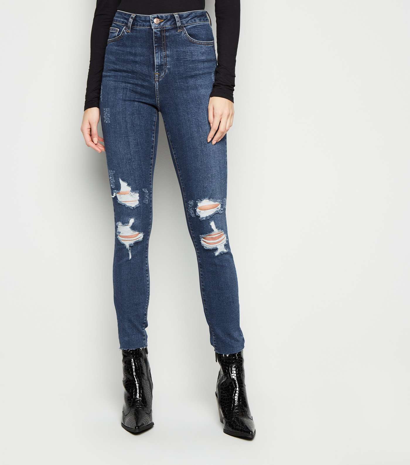 Tall Blue High Rise Ripped 'Lift & Shape' Skinny Jeans Image 2