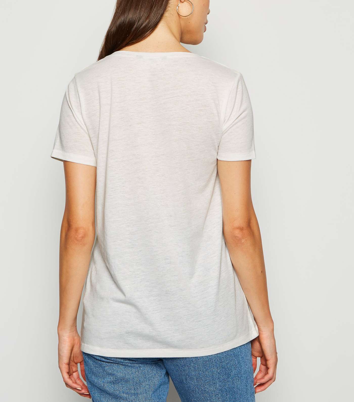 Off White Marl Scoop Neck T-Shirt Image 3