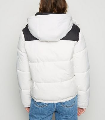 white puffer coat with hood