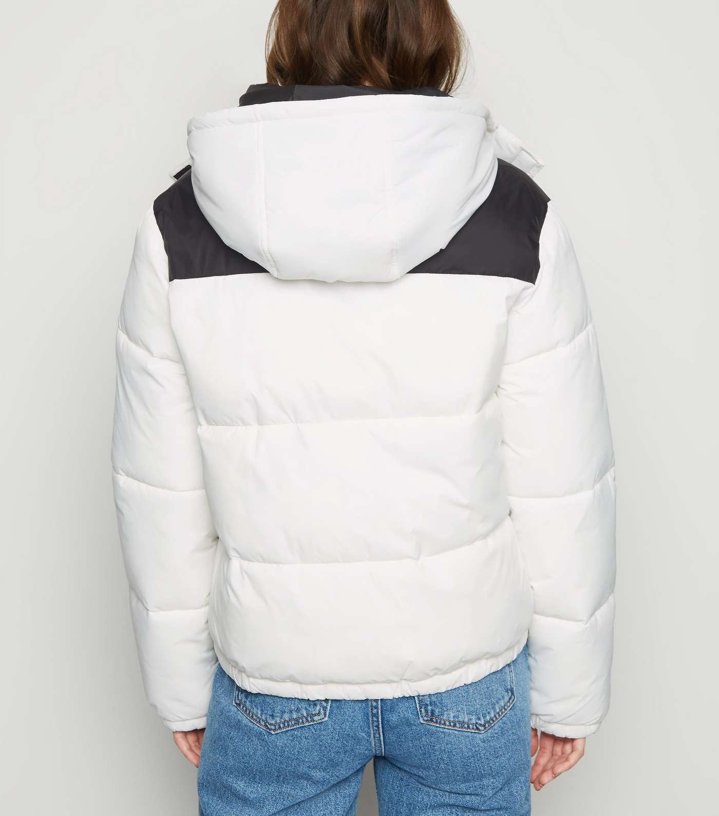 White Colour Block Hooded Puffer Jacket  Image 5