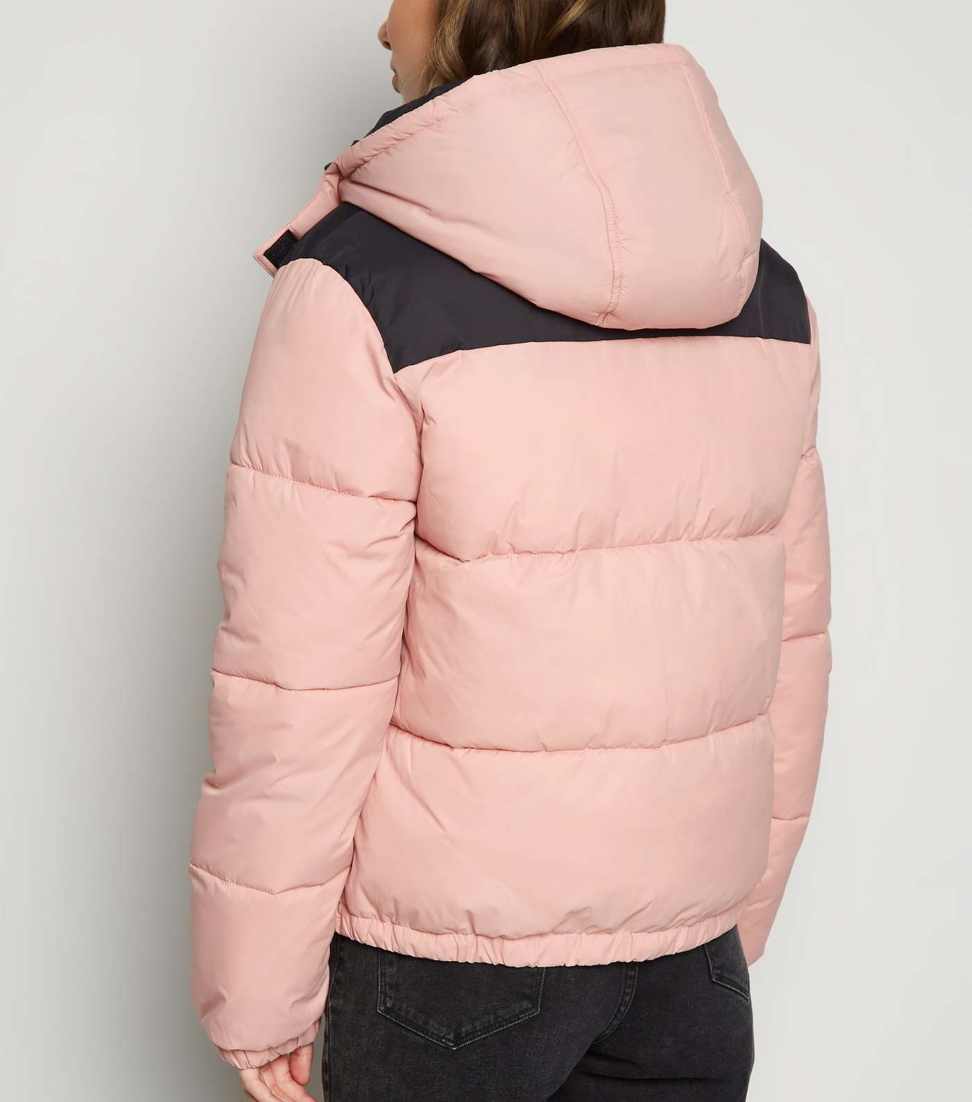 Pink Colour Block Hooded Puffer Jacket  Image 3