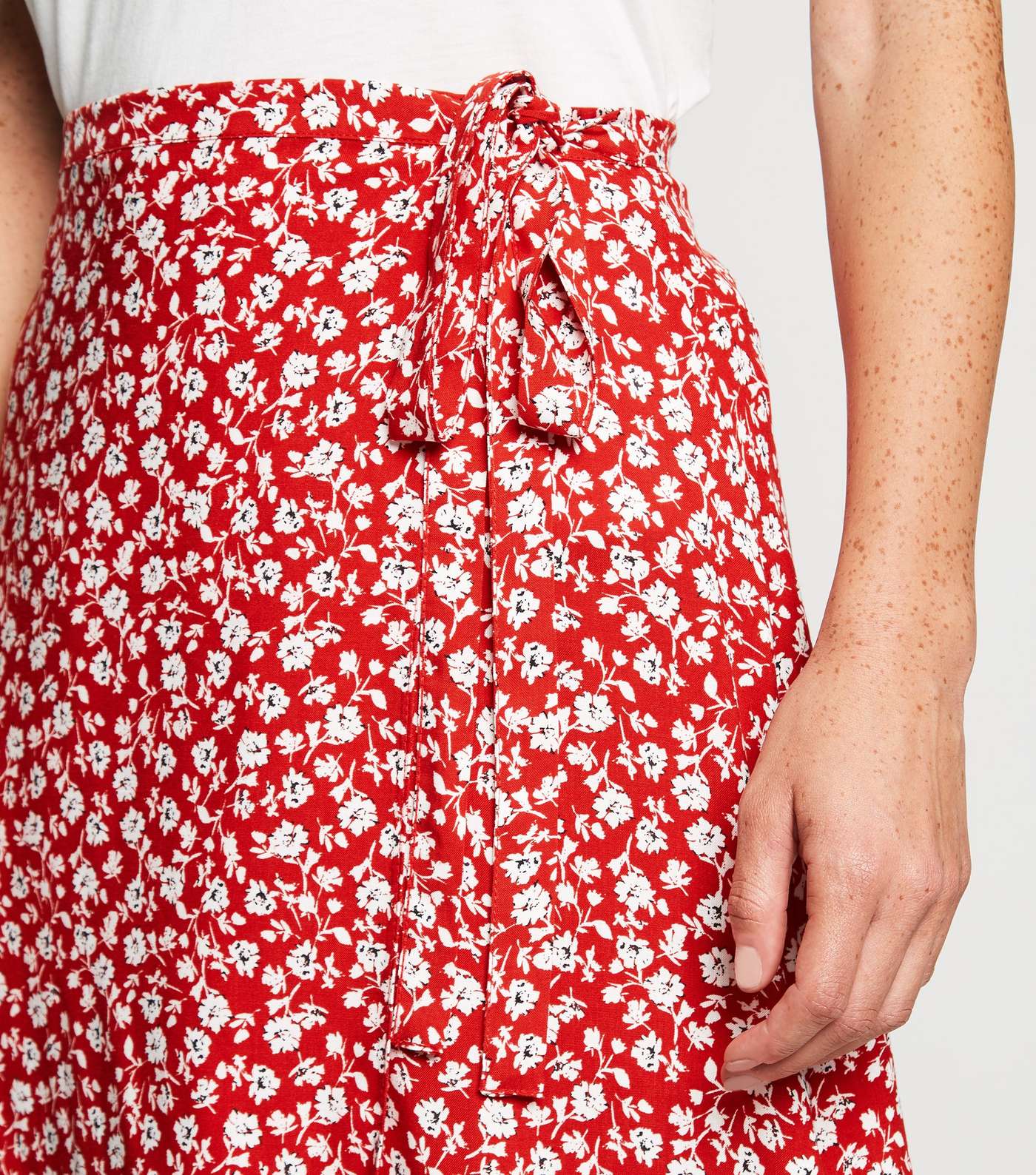 Petite Red Floral Wrap Midi Skirt Image 5