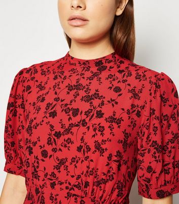 red floral high neck dress