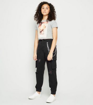 black cargo trousers with chain