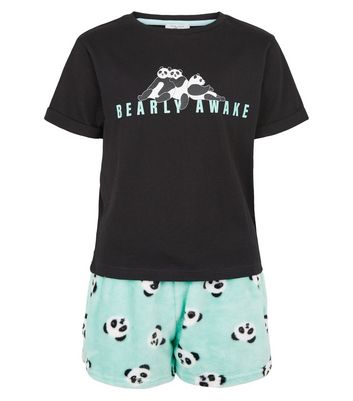 Girls Bearly Awake Panda Shortie Pyjamas Barely Sleepy Bear Summer Pink PJ Set