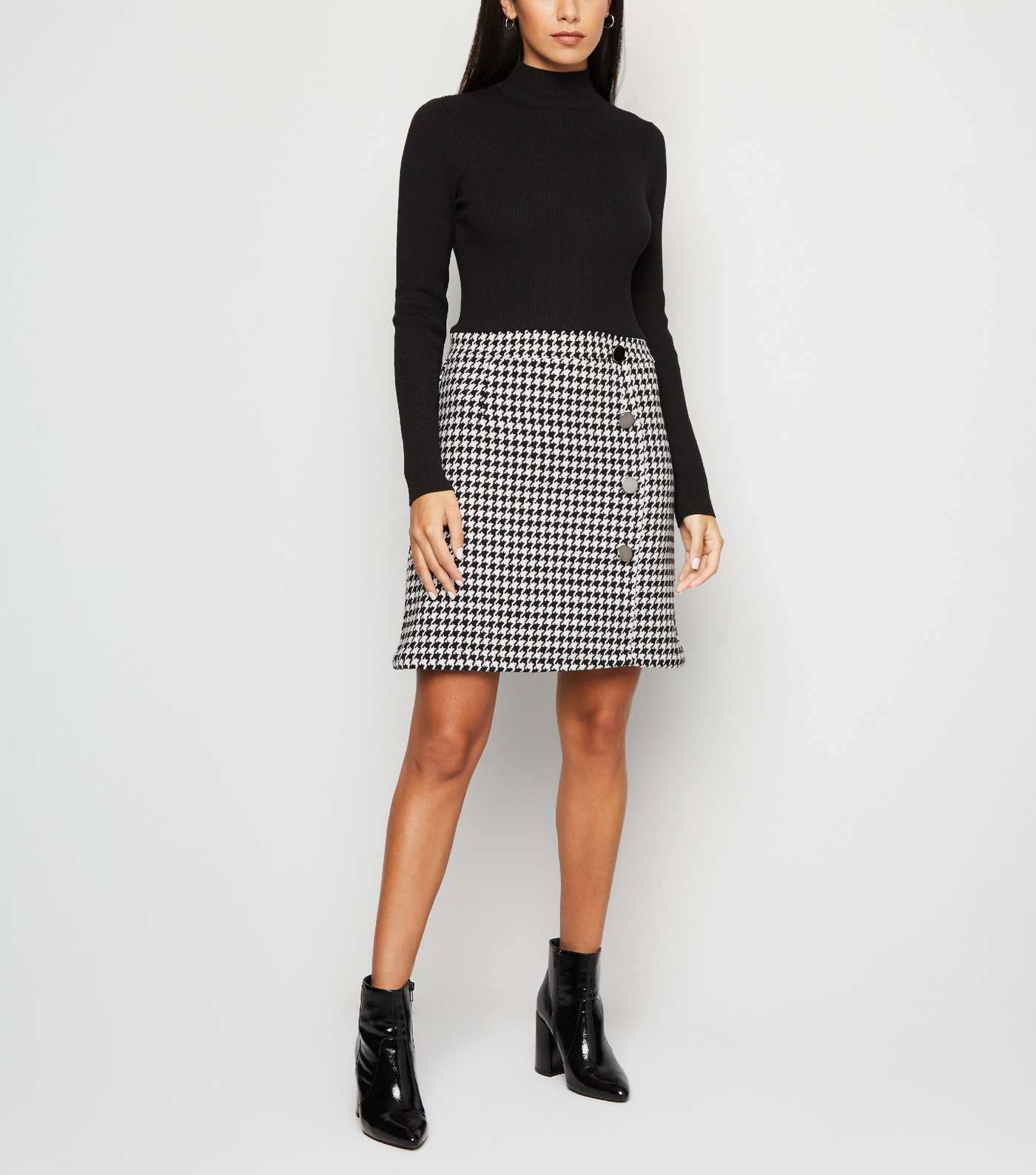 Black Dogtooth 2 in 1 Dress