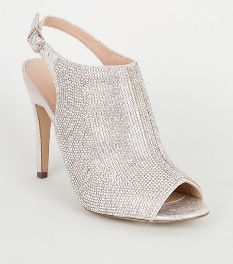 Silver Diamanté Slingback Heels